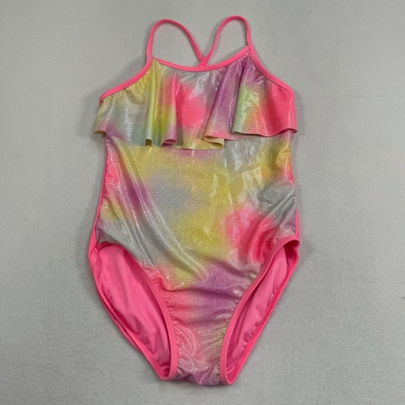 More Than Magic Ruffle Top Leotard Girls Size Xl 14/16 Pink Stretch Racer Back - Picture 1 of 10